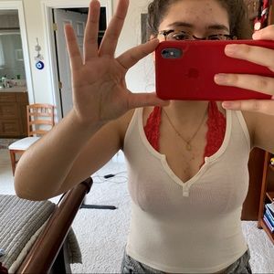 white brandy tank top with button detailing